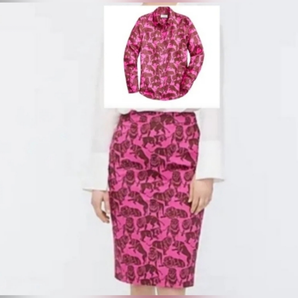 J. CREW Collection women's silk top and cotton skirt multicolor Lions sz 0